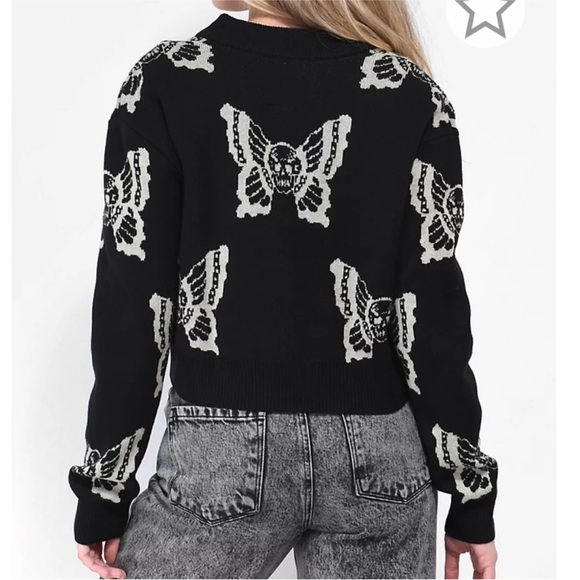 Lurking Class by Sketchy Tank Skullfly Black Crop Cardigan Sweater size SM - Picture 8 of 8